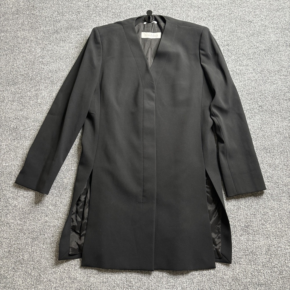 Max Mara Italy Pant Suit Women's Size 12 Black‎ Collarless 2 Pc Set Minimal
